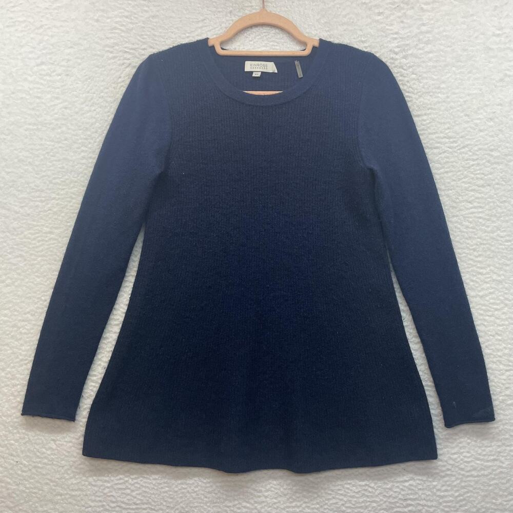 Kinross Cashmere Sweater Womens XS Navy Blue 100% Cashmere Crewneck Pullover